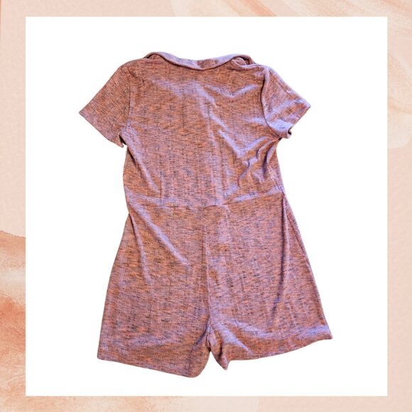 Pink Space Dye Ribbed Button-Front Short Romper - Picture 4 of 4